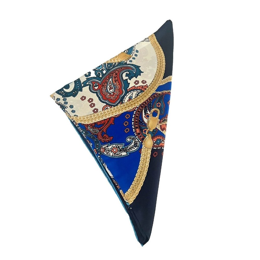ASTAK Large Statement Silk Scarf Headscarf Paisley Gold Chain Mobwife 43" x 44" - Picture 8 of 11